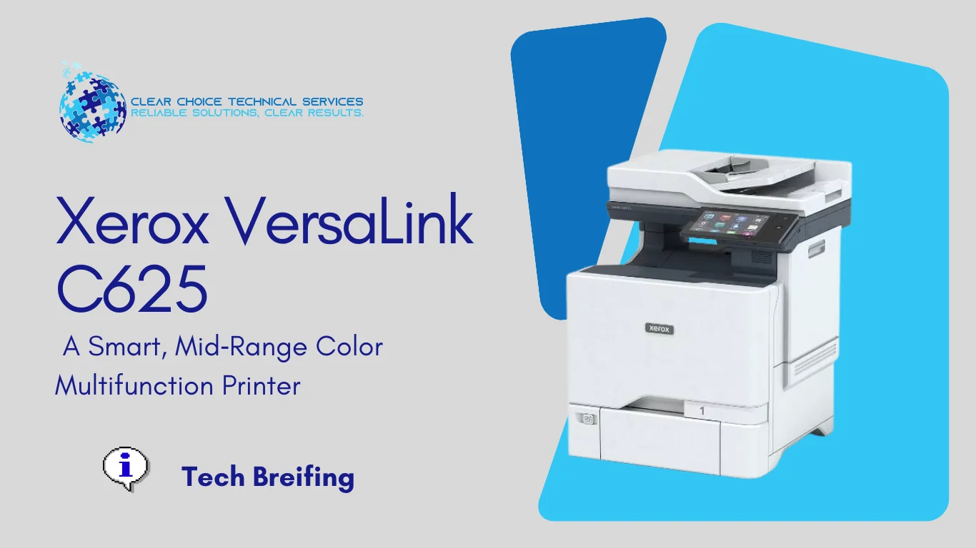 Xerox VersaLink C625 color multifunction printer with a tablet-like touchscreen interface at 3620 Weicker Dr, Fort Collins, CO.