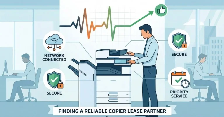 A professional technician providing a Reliable Copier Lease in Fort Collins, featuring 4-hour SLAs, secure network connectivity, and priority service.