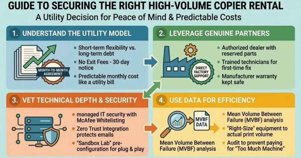 Guide to securing the right high-volume Copier Rental Cost in Fort Collins, focusing on McAfee Whitelisting, Zero Trust, and Sandbox Lab pre-configuration.